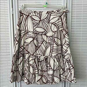 Willi Smith Brown and White Leaf A-Line Skirt
